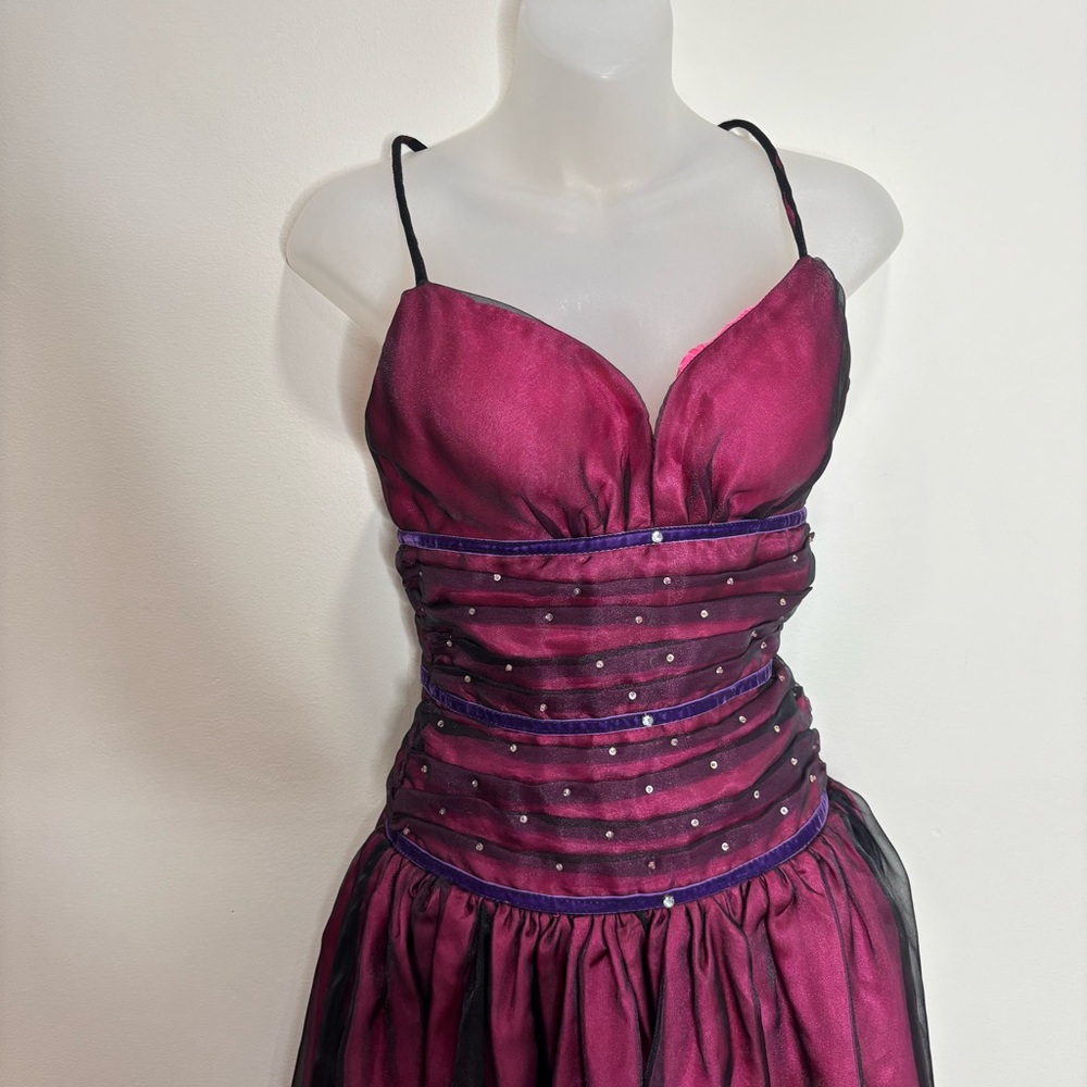 Beautify Y2K purple pink cross cross back ball gown prom dress NWT 4 rhinestones - Picture 2 of 8